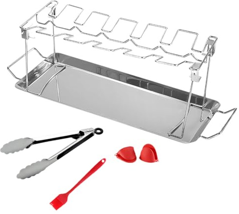 Générique Porte-Pilons De Poulet,12 Emplacements avec Bac Récupérateur De Jus | Support en Acier Inoxydable pour Cuisson Rôtisserie Barbecue Pique-Nique Camping