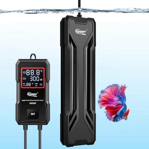 hygger 1000W Aquarium Heater, Upgraded Submersible Fish Tank Heater with Dual Protection System & LED Digital Display, with Automatic Power-Off Function, for 130-260 Gal Freshwater and Saltwater Tank