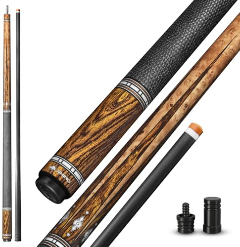 RHINO Eclipse II Sol Carbon Fiber Pool Cue, Low Deflection Carbon Shaft with 11.8mm Nishiki Japan Tip and 3/8-8 Joint, Professional Pool Stick for Adults with Cocobolo-Inspired Carbon Design