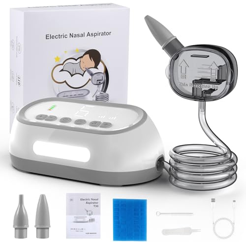 Uplayteck Aspiratore Nasale Neonato Elettrico, 6 Aspirazione & 2 Punte in Silicone Morbido, 2000mAh Aspiratore Nasale Bambini Portatile con 3 Luci Notturne e 6 Musica Rilassante，LCD & Facile da Pulire
