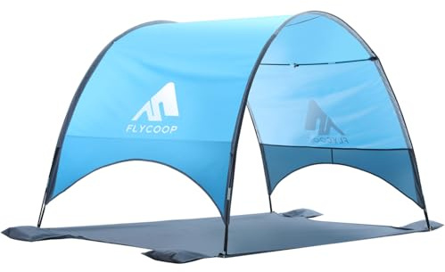 Flycoop 2026 Upgraded Beach Umbrella Canopy with UPF 50+ UV Protection – Portable Beach Tent for Sun, 360° Ventilation, 4 Sandbags, Dual Pockets, Stakes & Ropes, 106 * 65 * 61 inch for 4 People