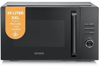 Severin Microondas con grill y aire caliente hasta 240 °C, horno freidora de aire caliente, temporizador 95 min, 900 W, XXL con 29 l, 11 programas, plato giratorio, 2 rejillas grill, negro, MW 7798