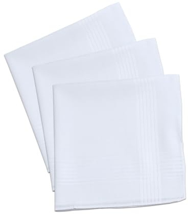 Vexorlian 3 Pcs Men's Cotton Handkerchiefs - Absorbent White Pocket Square for Suits, Machine Washable