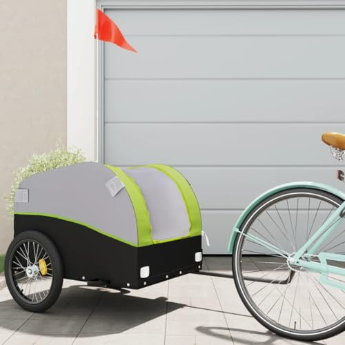 Generico Rimorchio da Bici Nero e Verde 45 kg in Ferro,Rimorchi per Bicicletta,94130