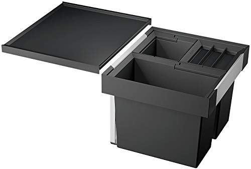 BLANCO FLEXON II 50/3 | Abfall Müllsystem | für 50 cm breite Unterschränke | System zum Einbau in Schubladen | 1 x 19l und 2 x 8l Eimer | 1 x Eimerdeckel 8l | Minimale Einbauhöhe: 355 mm