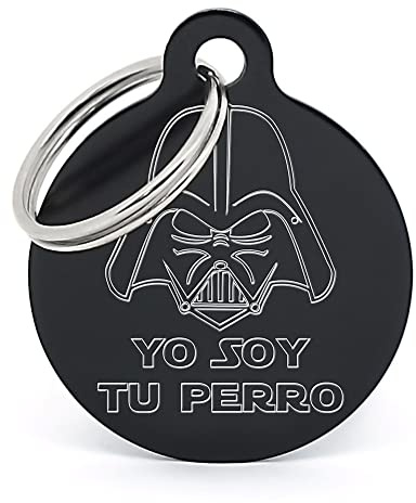 PERDIDUS Placa para perro personalizada YO SOY TU PERRO. Grabado del nombre y teléfonos. (32 mm, Negro)
