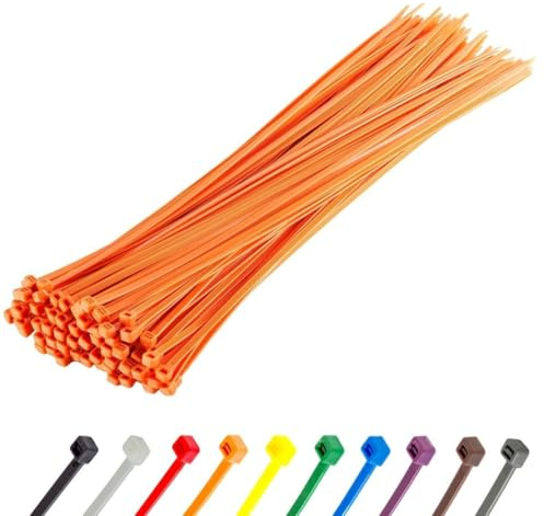 Gocableties Heavy Duty Long Orange Cable Ties, 370mm x 4.8mm, Pack of 100, Premium Nylon Zip Ties, Plastic Tie Wraps, Secure Self-Locking Mechanism, for Home, Garden, Office and DIY