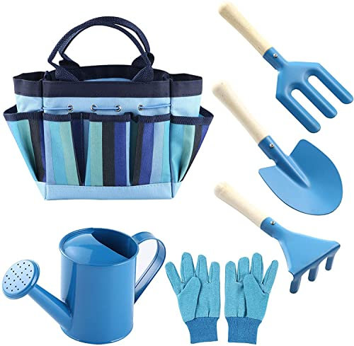 YunNasi Kindergarten-Werkzeugset Gartengeräte für Kinder Set mit 6 Gartenspielzeugen für Kinder im Freien (Blau)