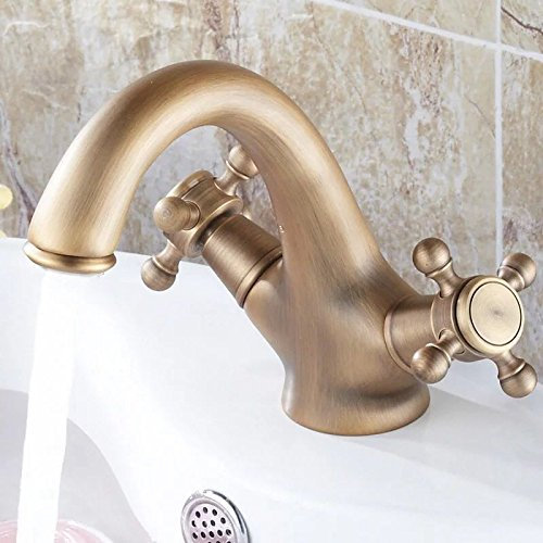 Grifos Mezcladores Dorados Antiguos De Agua Fría Y Caliente Grifo De Baño De Color Bronce Grifo Monomando De Doble Orificio Grifo De Lavabo De Latón