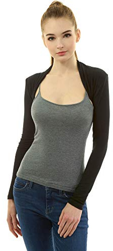 AmélieBoutik Women Long Sleeve Bolero Shrug Cropped Cardigan - Black - X-Small