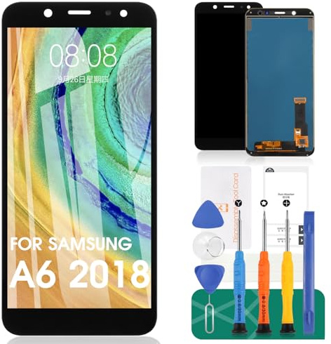 Ersatzteil-Digitizer-Glas für Samsung Galaxy A6 2018 A600 A600F/DS A600FN A600G/DS A600FN/DS LCD-Display-Digitizer-Glas-Montagesets inklusive gehärteter Folie, Kleber und Werkzeug, schwarz