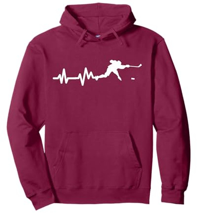 Regali per gli sport invernali e l'hockey Felpa con Cappuccio Hockey Player Heartbeat Ice Hockey Unisex Adulto Nero Small