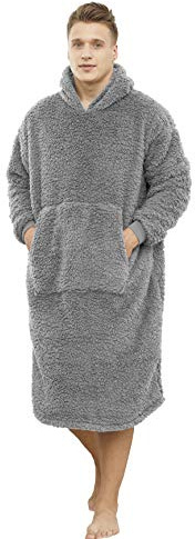 ililmmoe Sherpa tragbare Decke Übergroße Hoodie Sweatshirt TV Decke mit Langen Ärmeln und Tasche, Grau … One Size