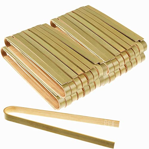 100 Pieces Mini Bamboo Tongs Long Toast Tongs Disposable Wooden Cooking Bamboo Cooking Utensils for Toast Bread Pickles Tea Toaster Serving Pickle Muffin, Cheese Fruits Salad Supplies