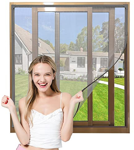 NeatiEase Adjustable DIY Magnetic Window Screen Max 72” x 48” Fits Any Size Smaller Gray Frame Fiberglass Mesh with Extra Accessories