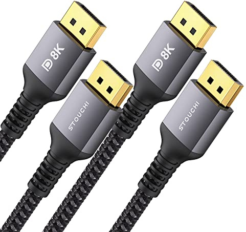 Stouchi [2Pack] DisplayPort Kabel 1.4 240Hz 1.2M/4FT DP1.4 Unterstützung 8K@60Hz 4K@60Hz/ 144Hz/120Hz 5K@60Hz/120Hz 2K@165Hz/240Hz FreeSync G-Sync 32,4 Gbit/s HDR10 Display Port kabel
