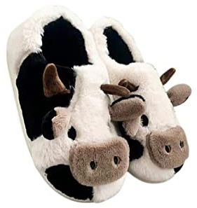 SUYGGCK Chaussons en peluche chaude d'intérieur et d'hiver à enfiler, en forme de vache, pour femme, pointure 44-45