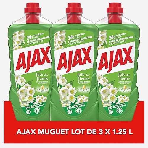 AJAX - Detergente per la pulizia dei pavimenti e multi superfici Ajax Festa dei fiori mughetto - agisce contro tutti i tipi di sporco - Set 3 x 1250 ml