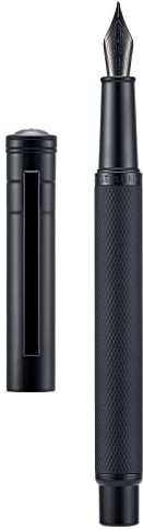 Hongdian Füllfederhalter mit langer Feder und Spitze aus Iridium, Set im klassisches Design mit Konverter und Metalletui, Schwarz (Black Forest)