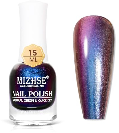 MIZHSE Camäleon Vernis à ongles à séchage rapide, métallisé, holographique, brillant, avec effet changement de couleur, violet, sans lampe UV, 15 ml