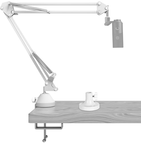 Geekria Microphone Boom Arm for FIFINE AM8, K688, K669, K670, K678, A8 | White, 28.7-Inch Reach, 2.5 Lb Capacity, C-Clamp & Flange Base, 360° Rotation, 3/8 To 5/8 Adapter, Mic Not Included