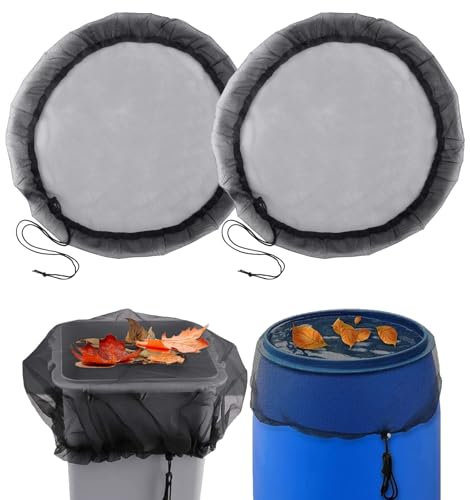 AOZUO 2 Stück Regentonnen Verbindungsset,Regenfass Netz,Regenwassersammler Regentonne Abdeckung mit Zugkordel 80cm Verstellbares Regentonnennetz Schutznetz Schutz Vor Laub Insekt Mückenschutz Schmutz