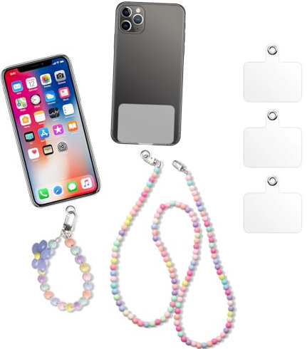 2 cadenas universales para teléfono móvil, con 3 inserciones, perlas acrílicas de colores, para colgar, para la mayoría de smartphones, Resina