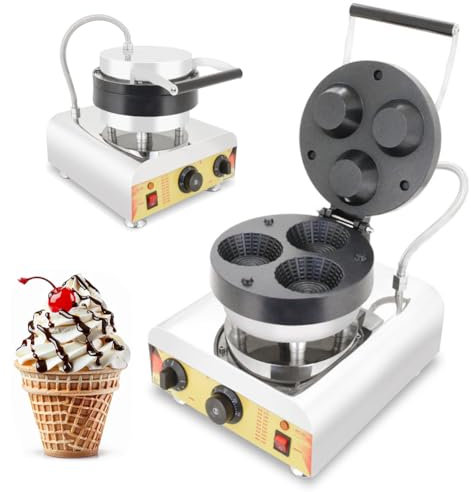 Macchina per fare waffle a 3 piastre, macchina per fare waffle per gelato da 1600 W con controllo della temperatura e tempo regolabile, macchina per waffle commerciale a forma di ciotola, quiche