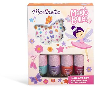 MARTINELIA - Set Manucure Fée et Papillon pour Enfant - 4 Vernis à Ongles Colorés Bleu, Violet, Rose & Orange et Stickers Nail Art Pour Fille - Vernis à Ongles à base d'Eau - Non Toxique