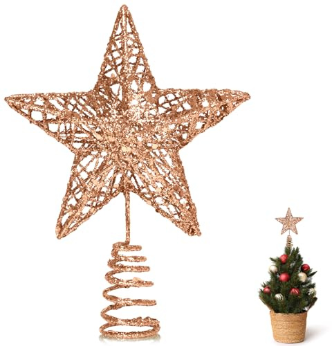 GXFCING Estrella Champán para Árbol de Navidad 15 x 12 cm, Estrella Pequeña con Purpurina 3D Metálica, Copa del Árbol de Navidad para el Abeto para Decoración del Hogar y Fiesta