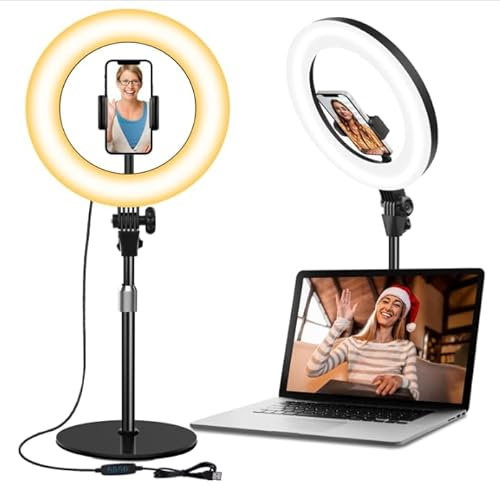 Aureday 12 Zoll Ringlicht mit Stativ, Handy Stativ mit Ringlicht mit 360° Drehbarer Flexibler Schlauch Ring Light 3 Farben 10 Helligkeitsstufen für Videoaufnahmen YouTube Tiktok