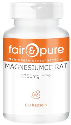 Fair & Pure® - Magnesiumcitrat - 120 kapslar - essentiell mineral - idealisk för idrottare - högdoserad - biotillgänglig - kvalitet från Tyskland