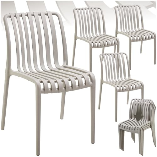 tectake®, Set da 4 sedie da giardino impilabili, sedia giardino esterno in plastica, sedie da esterno, terrazzo, sedie polipropilene, poltrone moderne, cucina, senza braccioli, mobili - Tortora
