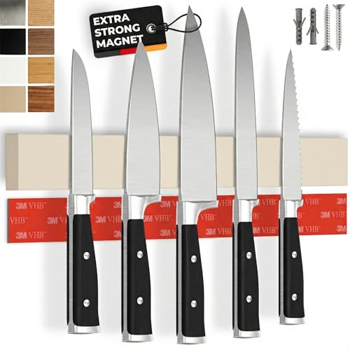 CUCINO självhäftande magnetisk knivlist – testvinnare med extra stark magnet – enkel montering med 3M-tejp utan borrning, beige gummi 40 cm