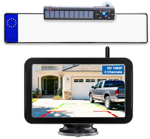 PARKVISION Cámara de Visión Trasera Inalámbrica Solar con Monitor 5 - Kit Sin Cables, Batería 5000mAh, Ideal para Autocaravanas, Furgonetas, Caravanas