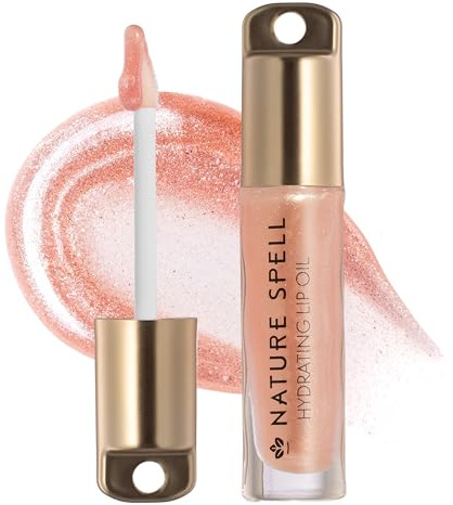 Nature Spell Hydrating Tinted Lip Oil, Shine Finish, Plumping & Nourishing Lips with Hyaluronic Acid & Sacred Oils, Scented, Vegan, Tokyo Sakura Blossom (soft pink, shimmer) 6ml