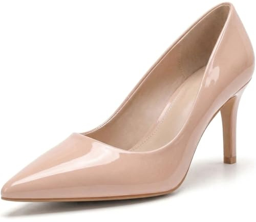 Women’s Low Heel Court Shoes Elegant Pointed Toe Mid Heel Pumps for Office, Work, Wedding & Formal Wear Comfort Shoes UK (Nude Patent, UK Footwear Size System, Adult, Women, Numeric, Medium, 6)