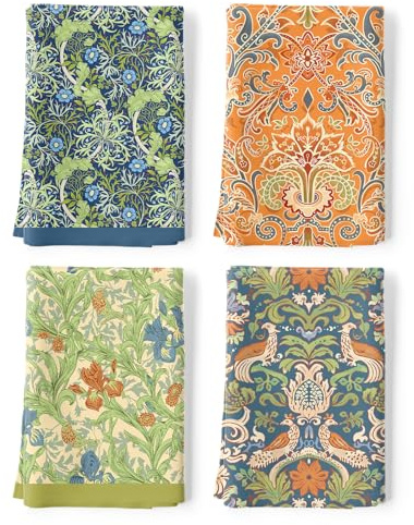 Arquiel Set 4 Strofinacci Cucina, Boho Fiori 100% Cotone Canovacci Senza Pelucchi Asciugamani Durevole Riutilizzabili Panni Cucina Decorazione Botanica Regali di Vacanza 48 cm x 70 cm