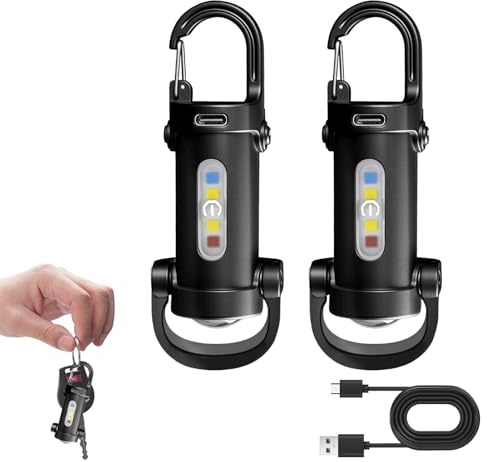 2PCS 1200LM Super Bright Mini Keychain Flashlight Waterproof Rechargeable | LED Keyring Torch USB Small Pocket Light Portable EDC Torches Compact for Camping Hiking Emergency Survival Outdoor (Black)