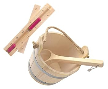 Zambuph Cubo y cucharón de Para madera para sauna de 5 l con temporizador y reloj arena. Accesorios para sauna hechos a mano para spas y duchas. Kit accesorios herramientas portátiles y resistentes.