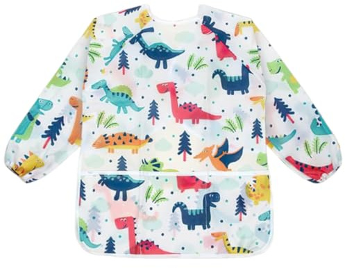 Delantal Pintura Niños, Grafitis Delantal Infantil, Ajustable Impermeable Apron Escolar Mangas Largas con Bolsillos, Bata Pintura Niños 3-8 Años con Bolsillos, para Manualidades, Comer y Dibujar