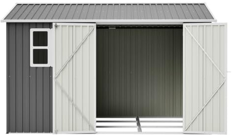 KOMHTOM Abri de Jardin en Acier Galvanisé (10x8 FT-Gris) | Abri de Rangement Extérieur, Fenêtre et 4 Aérations, avec Serrure, Gants et Piquets de Fixation, Pour Jardin et Terrasse