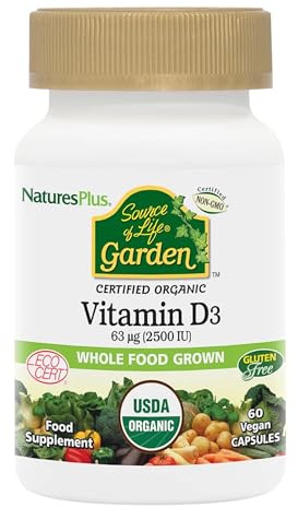 NaturesPlus Source of Life Garden Vitamin D3 2500IU Capsules - Organic and Vegan Vitamin D3 Supplement for Bone and Immune Support - Gluten Free - 60 Servings