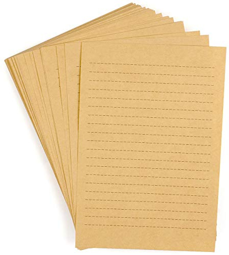 CenterZ 100 Sheets Vintage Kraft Stationary Paper 5.71 x 8.27 inch, A5 Size 120gsm Lined Stationery Writing Letter Papers Bulk Set for Personalized Letters, Creative Poems, Lyrics, Office Notes, etc