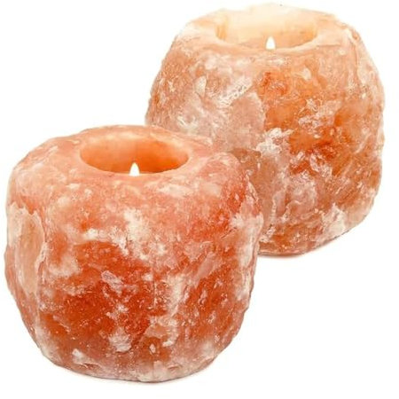 Aromasenses.- 2 Portavelas de Sal del Himalaya 700g-1 kg - Porta Velas 100% Natural - Hecho a Mano - Decoración - Relajación - Meditación (2 und)