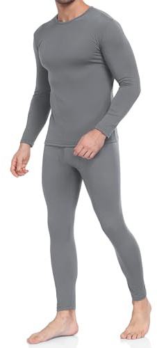 WEERTI Thermal Underwear for Men Long Johns with Fleece Lined Base Layer Men Cold Weather Top Bottom Grey