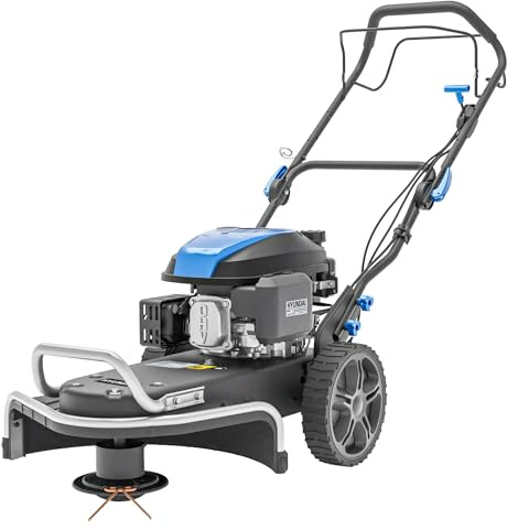 Hyundai 56cm Self-Propelled Wheeled Petrol Trimmer, 173cc 4-Stroke 4.8hp Engine, 4mm Dual Line, 30–75mm Cutting Height, 10 Wheels, 3 Year Warranty