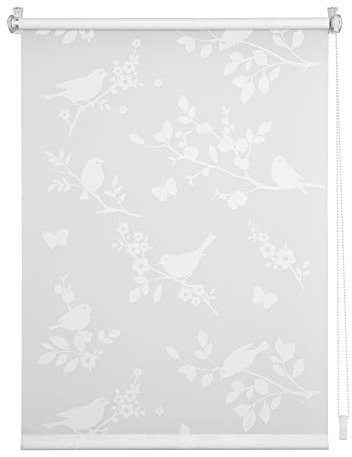Lichtblick Seitenzugrollo Klemmfix, ohne Bohren, Klemmträger, lichtdurchlässig, Blickdicht, Ausbrenner, weiß-weiß Weiß Pflanze, 60 cm x 150 cm (B x L)