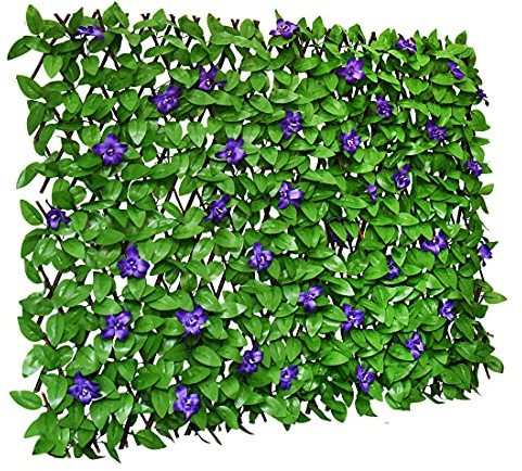 GLANT Expandable Fence Privacy Screen for Balcony Patio Outdoor,Decorative Faux Ivy Fencing Panel,Artificial Hedges (Single Sided Leaves) (1, Purple Flowers)