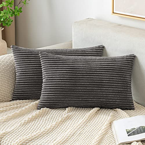 EMEMA Kissenbezug 30x50 cm Kordsamt Kissenbezüge Dekokissen Sofakissen Cord Kissenhülle Zierkissenbezug Kord Dekorative Weiche für Sofa Wohnzimmer Schlafzimmer 2er Set Grau